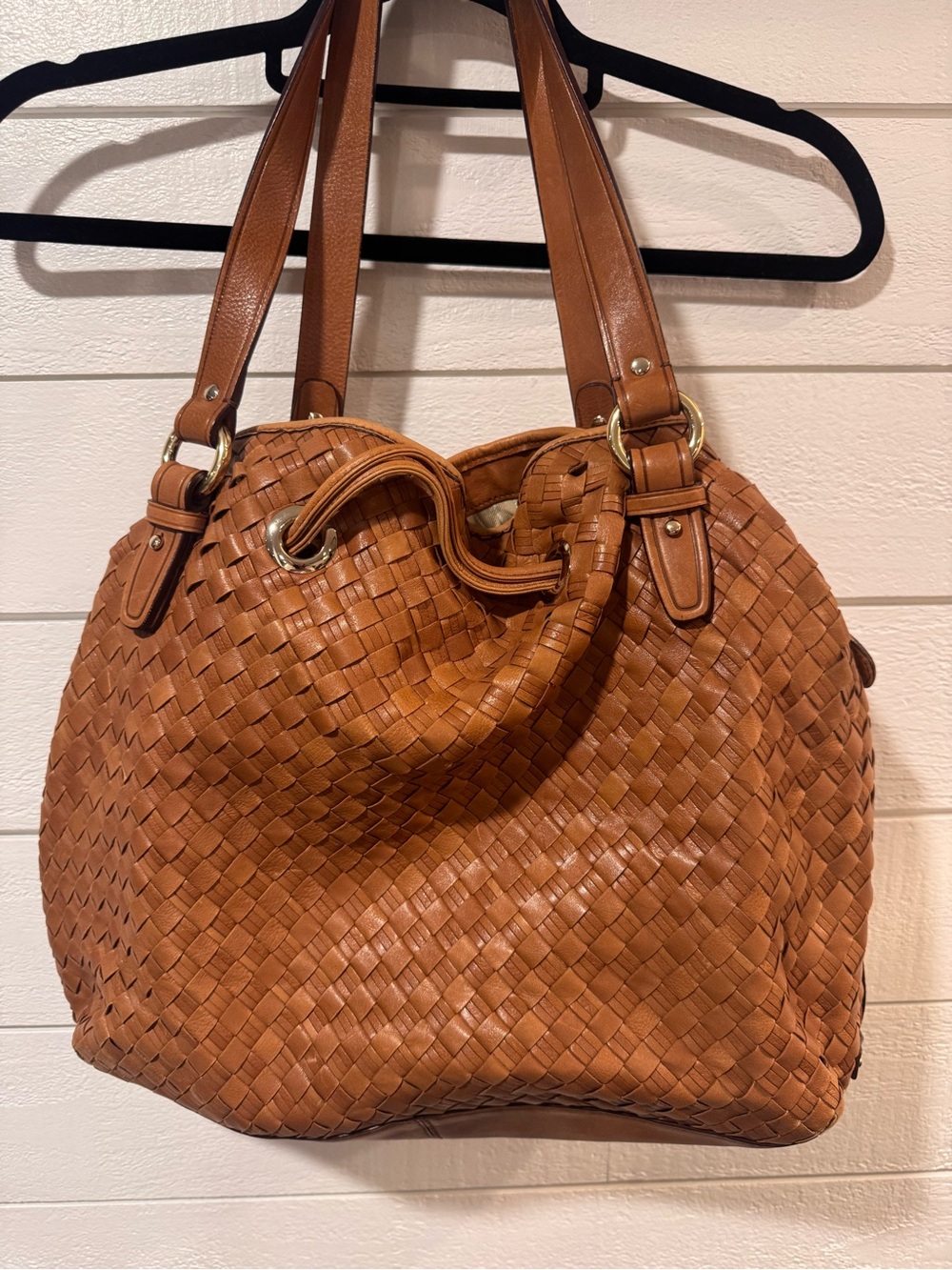 Woven Cole Haan Leather Tote Bag in Cognac Brown - Picture 1 of 3
